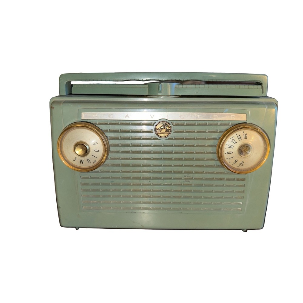 Vintage RCA Victor Impac Portable AM Radio Seafoam Green MCM Untested For Parts
